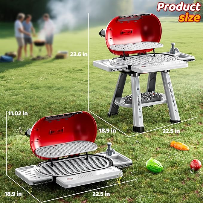 Kids Grill Playset for Toddlers 3-5, 2-Layer Outdoor BBQ Cooking Toy with Smoke, Lights and Sounds, Backyard Pretend Play Kitchen Set, Outside Toys for Boys and Girls