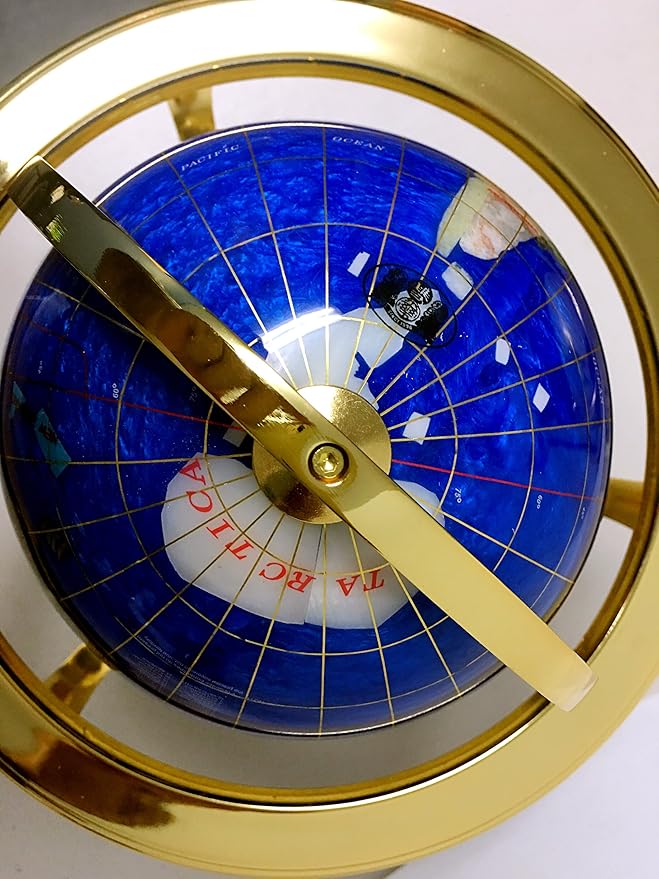 Unique Art 10-Inch Tall Table Top Blue Pearl Swirl Ocean Gemstone World Globe with Gold Tripod Stand (Blue Pearl)