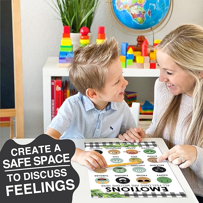 Hadley Designs Feelings Chart For Kids Ages 4-8- Emotions Chart For Toddlers 3-5, Counseling Feelings Posters For Classroom Calming Corner, Social Emotional Learning Posters, Farmhouse Classroom Decor