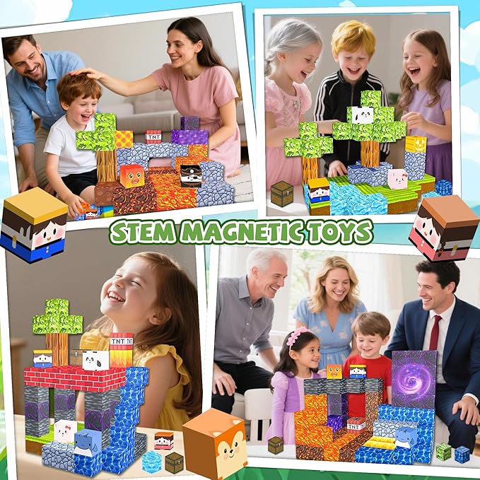 Magnetic Blocks,100PCS Magnetic Building Blocks Upgraded Sensory Toys Construction Set,Magnets Cubes Building Toys for Kids Games,Toddler Montessori Stacking Magnets for 3+ Boys Girls Birthday Gifts
