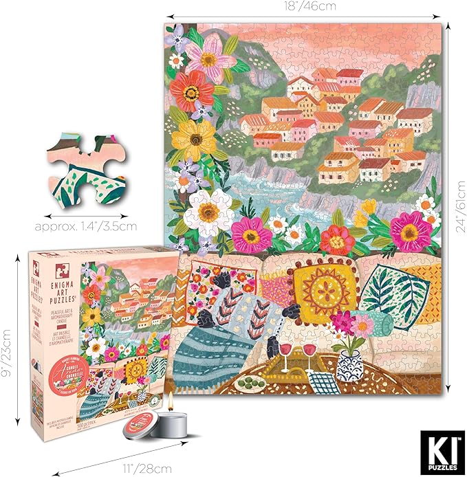 KI Puzzles 500-Piece Jigsaw Puzzle – Aromatherapy Blueboard with Candle – Cozy Olivia Gibbs Vacation Spot – 24x18 Relaxing Hygge Puzzle for Adults & Teens