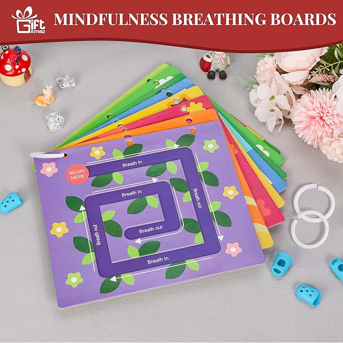 Mindful Maze Boards, Calming Toys for Kids, Finger Path Breathing Boards, Calming Corner Items Kids Social Emotional Learning, Mindfulness Sensory Cardboard Birthday Toys Box for Kid 3+