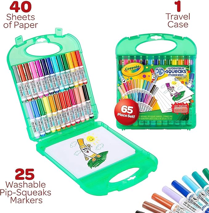 Crayola Pip-Squeaks Washable Marker Set (65ct), Holiday & Christmas Gifts for Kids, Coloring Set, Art Supplies for Kids, Drawing & Craft Kit, Travel Activity, 4+