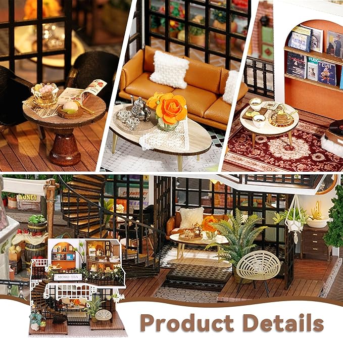 Flever Dollhouse Miniature DIY House Kit Creative Room with Furniture for Romantic Artwork Gift (Forest Teashop)