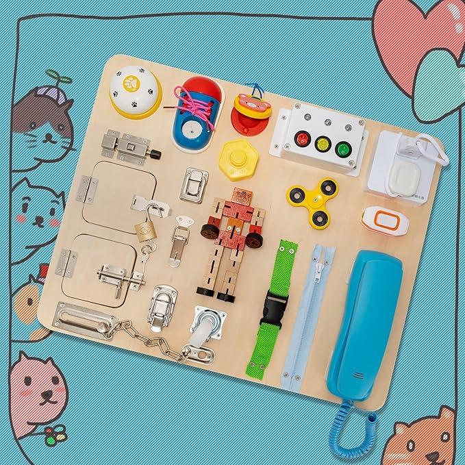 Montessori Large Busy Board for Toddlers 3 Years Old - 20 in 1 Wooden Sensory Educational Toys -Fidget Toys for Autistic Children-Preschool Learning Activities Fine Motor Skills