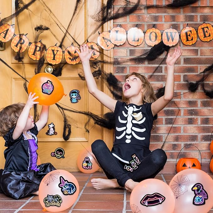 70 Pcs Neon Halloween Stickers for Kids, Waterproof Decor for Water Bottle, Vinyl Laptop Decals for Teens Girls Boys, Students Classroom Prizes