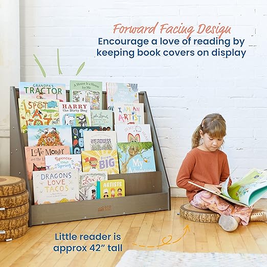 ECR4Kids Single-Sided Book Display, Classroom Bookshelf, Grey Wash