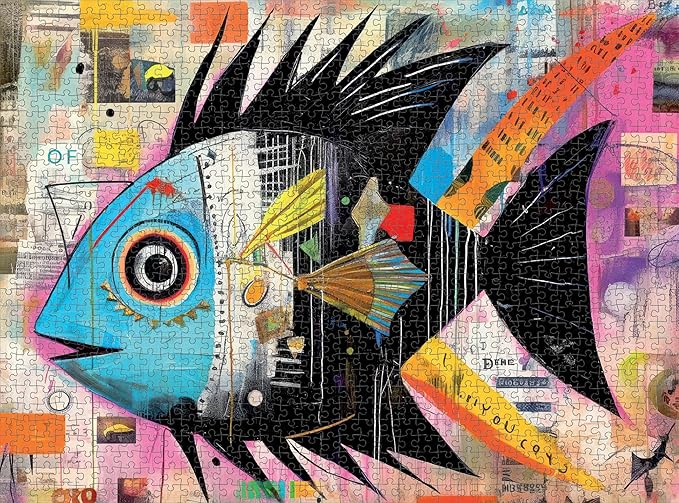 Cross & Glory - Angelfish Abstract - 1000 Piece Jigsaw Puzzle for Adults | Vibrant Artistic Marine Design | Unique Gift | Challenging Brain Teaser