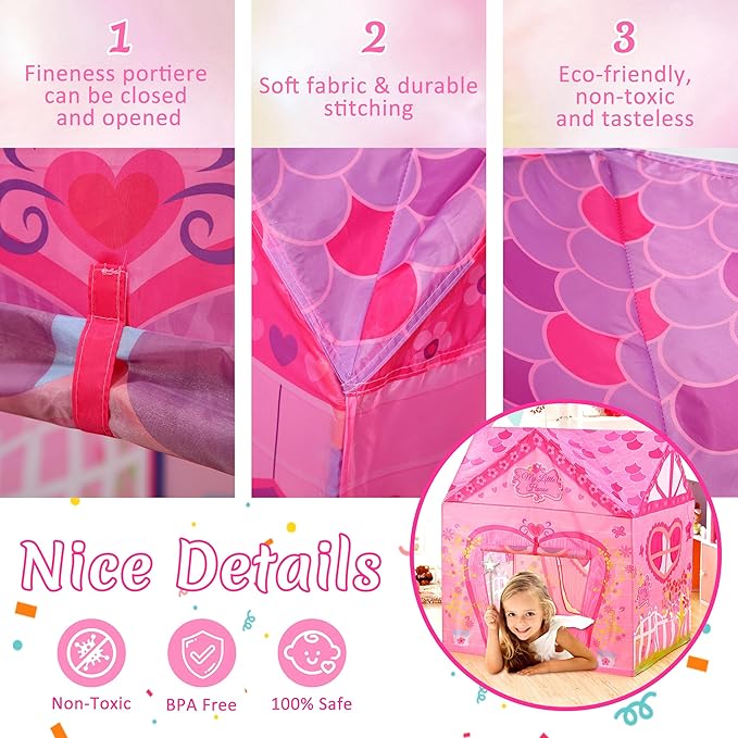 Kids Princess Castle Pink Tent, Indoor/Outdoor Playhouse, 37 * 28 * 40 Inch, Big Enough for 2-3 Little Children
