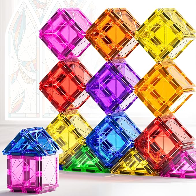 Magnetic Tiles Kids Toys, Magnetic Building Blocks STEM Magnet Building Set Preschool Learning Magnet Toys for Kids Ages 3-5 4-8, Sensory Montessori Toy for Toddlers 3+ Year Old