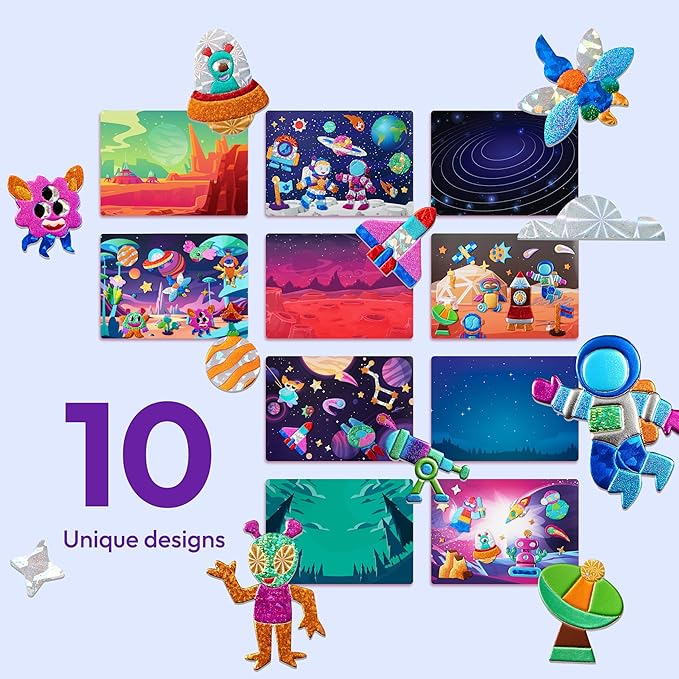 Klever Kits Outer Space Foil Art Kit for Kids - Arts & Crafts Supplies, Mess Free Coloring, Galaxy Foil Foam Stickers, Creative Travel Toys, Birthday Gifts for Boys & Girls Ages 4 and Up