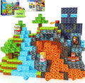 Magnetic Blocks - Build Mine Magnet World Lava Valley Set, 1" Magnetic Cube Building Toys for Kids Ages 3+, Montessori Sensory Toys for Toddlers, Creative Game Themed Toy Gifts for Boys & Girls