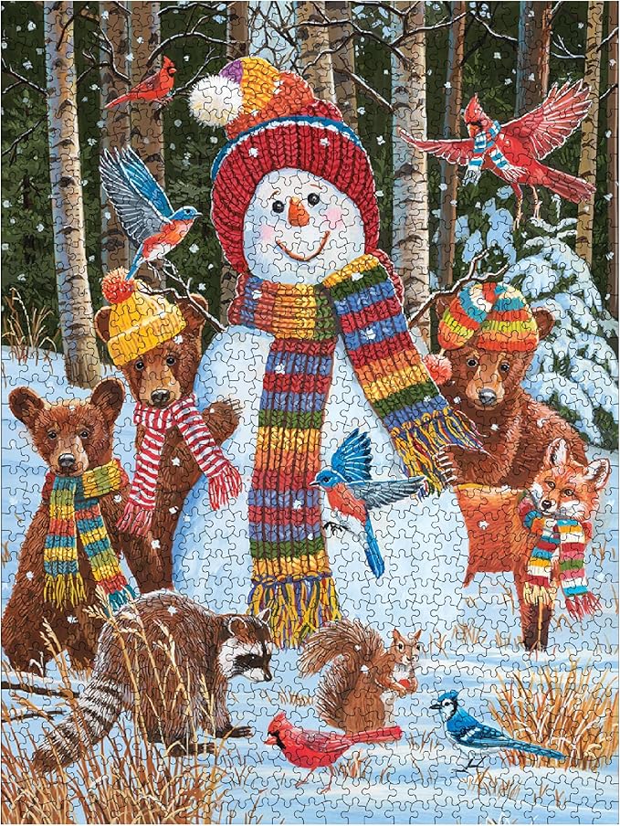 White Mountain Visiting The Snowman Winter Puzzles 500 Pieces Theme Jigsaw Puzzle for Kids Adults and Family