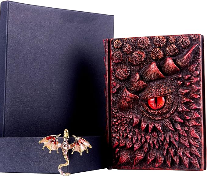 3D Dragon Eye Embossed Journal,Resin Engraving Notebook,Dnd notebook for Dragon Lovers ，Blank Paper,Hardcover Travel Notepad for Writing,Sketchbook,Collection,Gift,Decoration A4 and A5 Size (A5-Red
