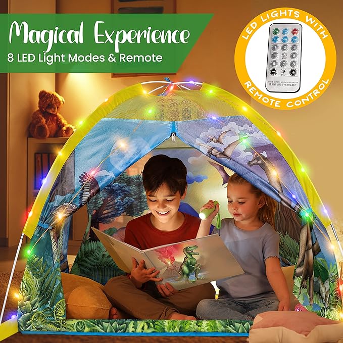 W&O Dino Super Dome with Roar Button, Dinosaur Toys and LED Lights - Epic Dinosaur Tent for Kids Aged 3-12 Perfect for Indoor & Outdoor Adventures