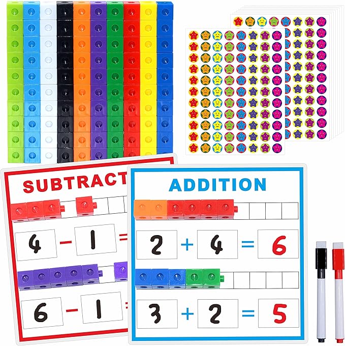 SpriteGru Math Linking Cubes, Math Cubes Manipulatives with Activity Cards Linking Cube Math Counters for Kids Kindergarten Learning Activities