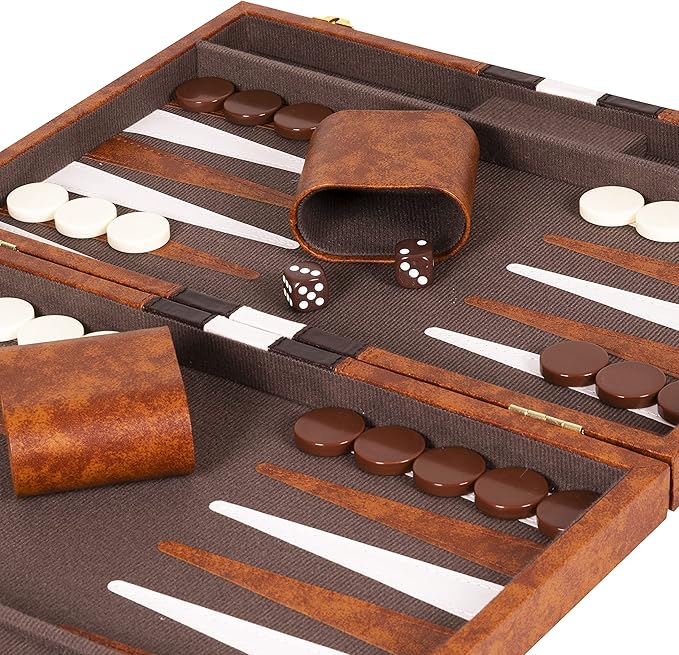 Backgammon Set 18 inch, Large - Classic Board Game for Adults and Kids with Premium Leather Case - Includes Strategy & Tip Guide (Brown)