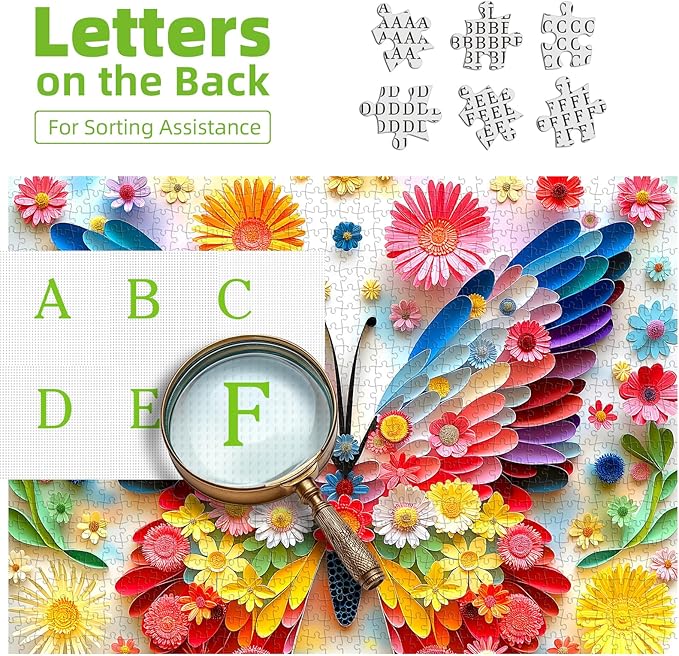 Puzzles for Adults 500 Pieces Colorful Butterfly FlowerJigsaw Puzzles 500 Pieces Difficult Fun Paper Art Unique Beautiful Family Puzzle Challenging Games Gift for Teens Kids Adults (20"x20")