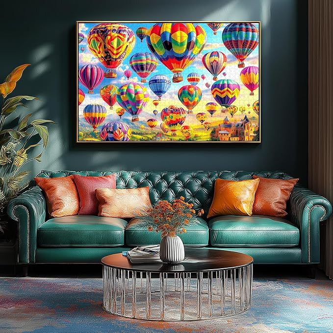 Hot Air Balloon 1000 Piece Puzzle for Adults Unique Colorful Castle Puzzles for Adults 1000 Pieces Landscape Jigsaw Puzzles 1000 Pieces Family Challenging Puzzle (27.5"x19.6")