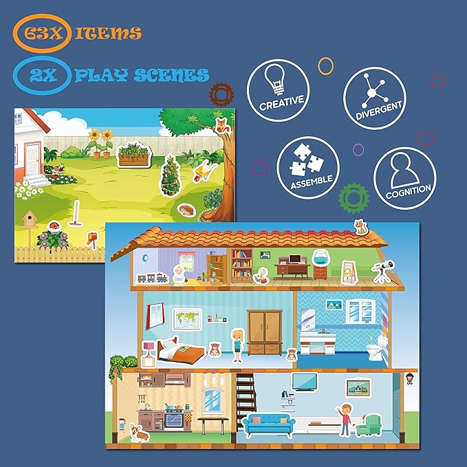 Magnetic Portable Playboard Doll House Family Magnets Learning Travel Toy (65 Pcs)