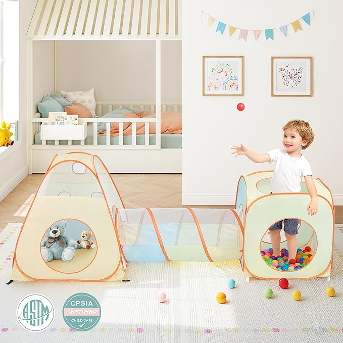 UTEX Kids Play Tent with Tunnel, 3 in 1 Pop Up Play Tent, Play Crawl Tunnel for Toddler, Boys, Girls, Indoor& Outdoor Play House Target Game with 6 Dart Balls