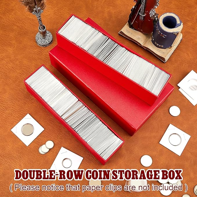 Henoyso 1 Pc Double Row Coin Box Holders for Collectors Storage Supplies Collecting Coin Cases, 9 x 2 x 2 Inch About Half Box Cases (Red)