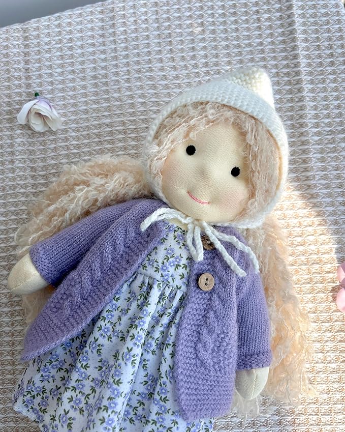 BlissfulPixie Handmade Waldorf Doll- Bunny 12", Soft Girl Rag Doll with Cute Stuffed Plush, Ideal First Doll for Babies & Toddlers