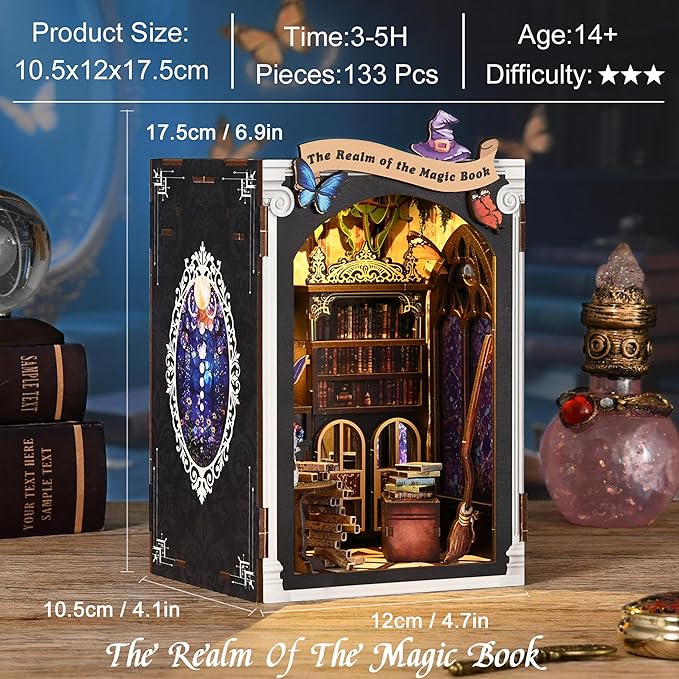 ISSEVE Book Nook Kit, DIY Miniature House Kit for Adults Teen Beginners, Dollhouse Mini Booknook Kits, Tiny House Bookshelf Decoration, 3D Wooden Puzzles Crafts Gifts (Magic Book House)