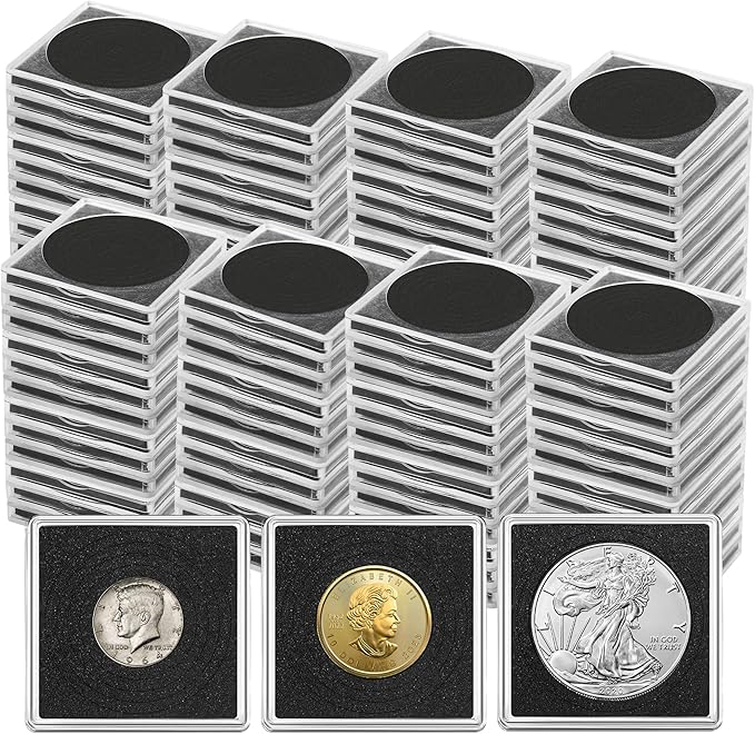 80 Pcs Coin Holders for Collectors, Clear Coin Cases with 5-Size Sponge Gaskets 20/25/30/35/40mm, Plastic Coin Slabs and Coin Protectors for Silver Dollar Collectors Collection Supplies, Black