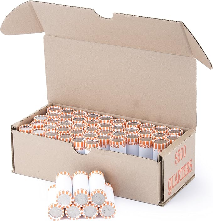 Quarter Storage Box Orange Holds 50 Wrapped Coin Rolls, 50 Boxes