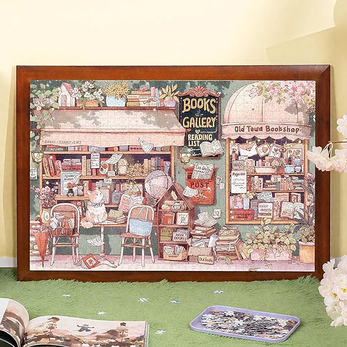 MOMIBOOK Puzzles for Adults 1000 Pieces Jigsaw Puzzles of Flowers in Pages, Painting Image Bookstore Bookshop Difficult Challenging Hard Impossible Puzzle Unique Funny Party Christmas Birthday Gifts