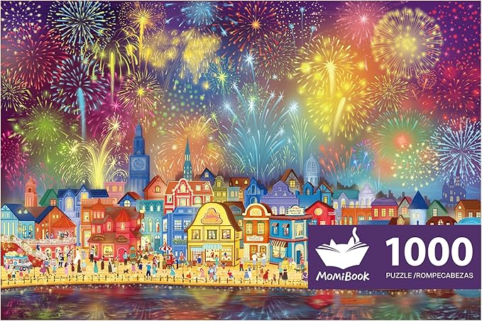 MOMIBOOK Puzzles for Adults 1000 Pieces Jigsaw Puzzles of Fireworks are Gorgeous, Luminous Painting Image Difficult Challenging Hard Impossible Puzzle Unique Funny Party Christmas Birthday Gifts