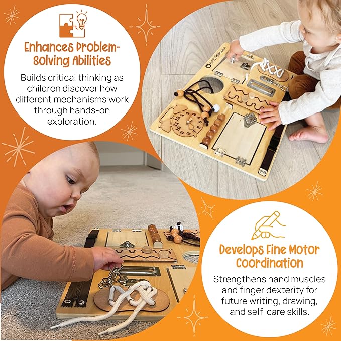Large Montessori Busy Board - 10-in-1 Sensory Activity Toy for Toddlers with Locks, Shoelaces & More - Education Travel Toy for Boys & Girls Ages 3+