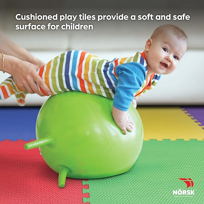 Norsk Kids Puzzle Play Mats Interlocking EVA Foam Floor Tiles Solid Color, 6 Tiles - 24 Sq. Ft., 1/2" Thick, Rainbow Pack