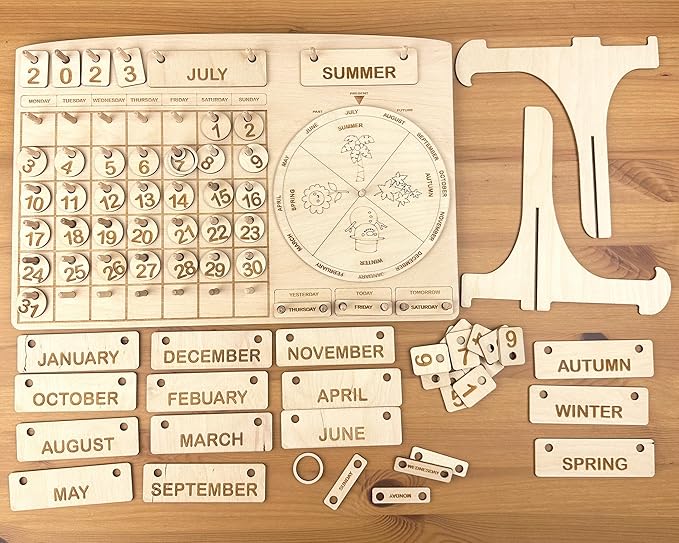 Montessori Calendar for Kids, Toddler Learning Calendar, Wooden Perpetual Calendar, Wooden Chore Chart, Educational Gift, Preschool Calendar