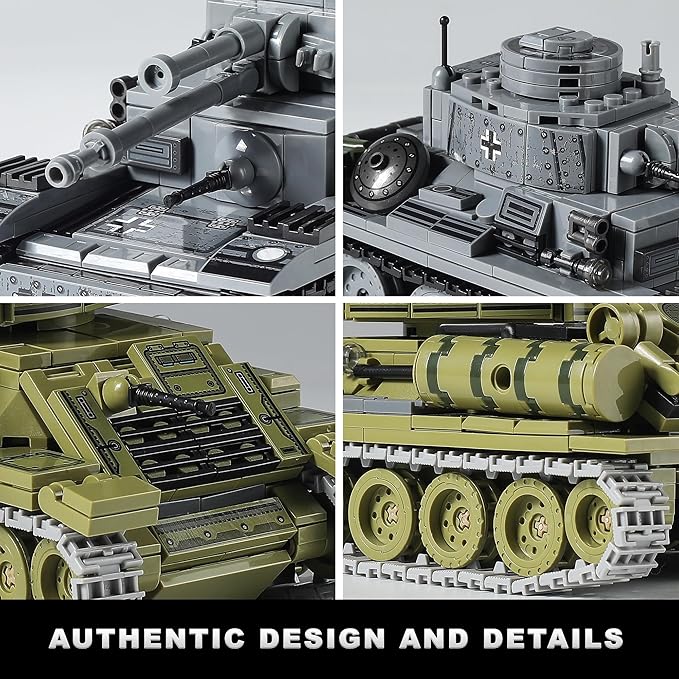 WW2 Army Tanks Toy Building Sets (1008 Pieces) Compatible with Lego, Create a Soviet T-34 & German Panzer 38(t) Tank, Great Military Model Toys Gift for Boys, Kids, and Teens Age 8+