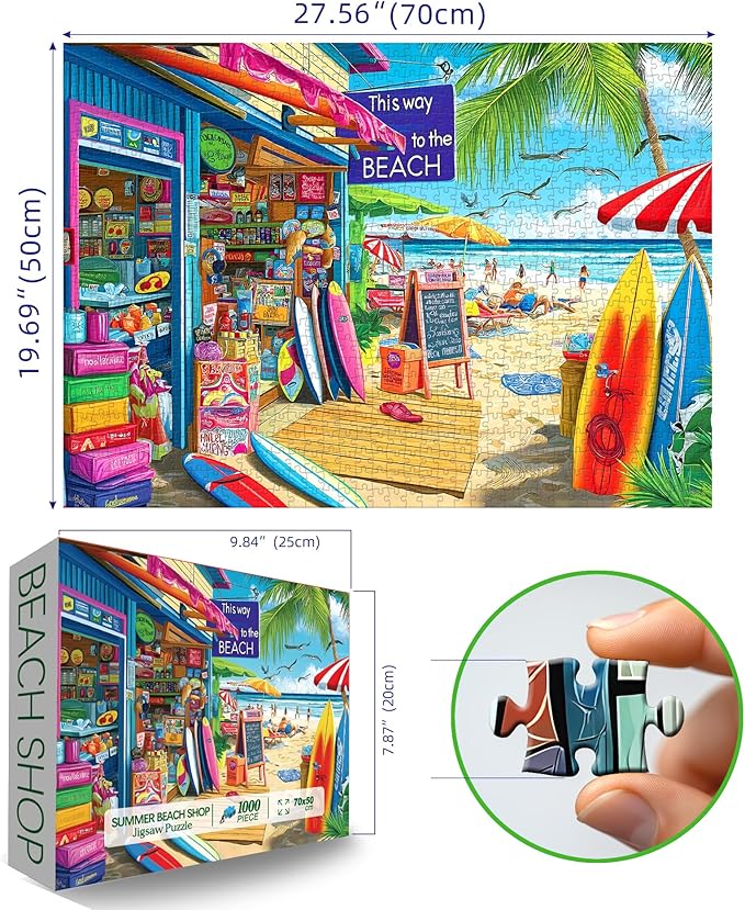 Beach Shop Puzzles for Adults 1000 Pieces Summer Surf Shack Puzzle for Adults Jigsaw Puzzles 1000 Pieces with Letters on Back Hard Impossible Difficult challenging Family Puzzle (27.5"x19.6")