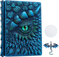 3D Dragon Eye Embossed Journal,Resin Engraving Notebook,Dnd notebook for Dragon Lovers ，Blank Paper,Hardcover Travel Notepad for Writing,Sketchbook,Collection,Gift,Decoration A4 and A5 Size (A5-Blue-Lined-Brooch)