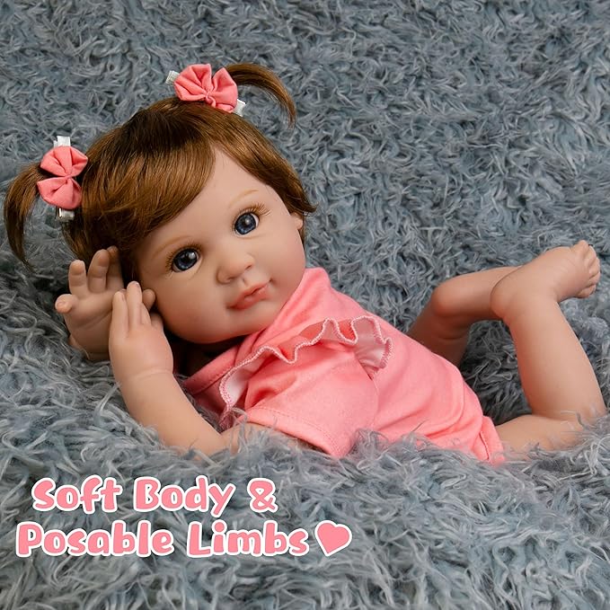 Realistic Baby Doll 22-Inch Lifelike Newborn Baby Doll Soft Cloth Body Real Life Baby Dolls, Ideal Christmas Birthday Gift Set for Kids Age 3+