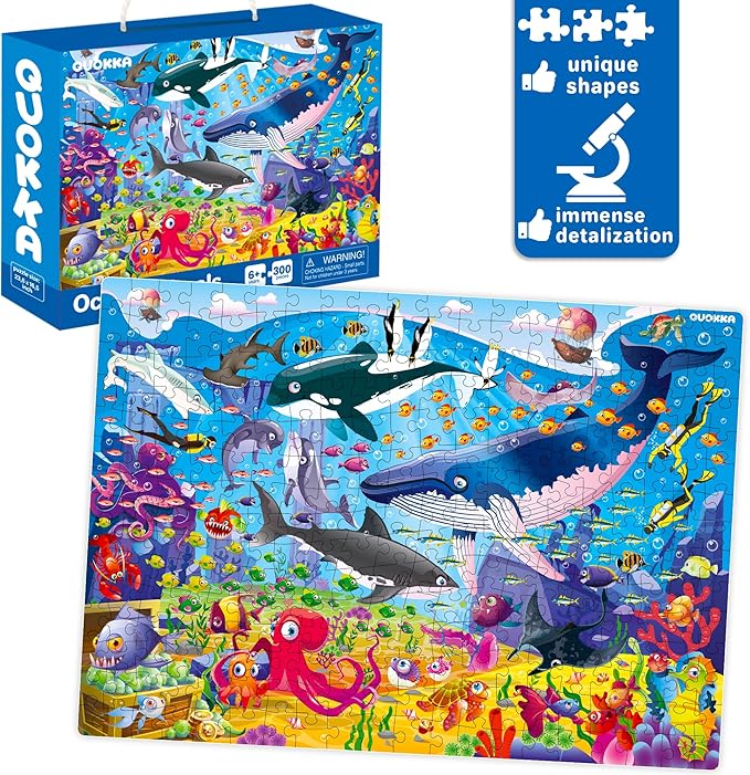 QUOKKA 300 Pieces Puzzles for Kids Ages 8-10 - 3X Set Floor Jigsaw Puzzles - Toy for Learning Ocean & Vimel & Bugs for 10-12 Year Old – Jigsaw Educational Game Gift for Boys and Girls