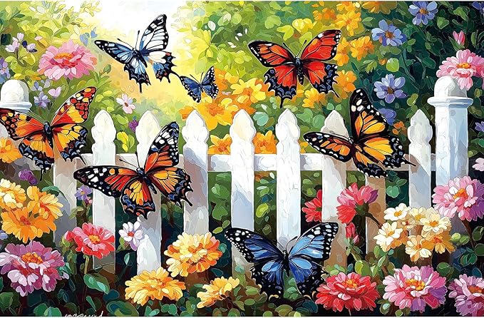 500 Piece Butterfly Garden Jigsaw Puzzle for Adults - 23x15 Inch Colorful Flower & Butterfly Art Puzzle, Unique Cool Puzzles for Home Decor