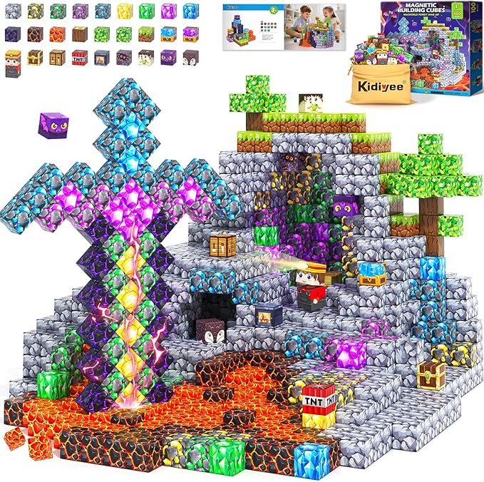 Magnetic Blocks - Build Mine Magnet World Set, STEM Magnetic Building Blocks for Kids Ages 4-6 6-8 8-13, Montessori Sensory Toys for Toddlers, Birthday Toys Gifts for 3+ Years Old Boys & Girls