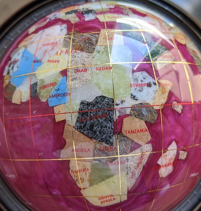 Unique Art 10-Inch Tall Table Top Pink Pearl Swirl Ocean Gemstone World Globe with Silver Tripod Stand (PINK TRIPOD SILVER)