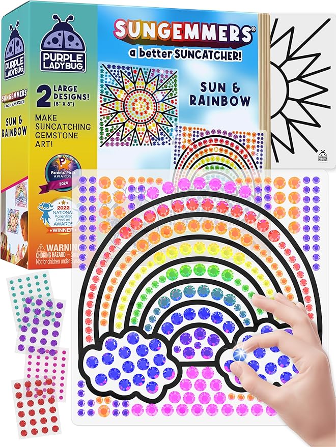 PURPLE LADYBUG SUNGEMMERS Window Gem Art Suncatcher Kits - Christmas Stocking Stuffers for Kids 8-12, Birthday Gifts for Girls & Boys, Crafts for Ages 4-10, Fun DIY Art Kit for Kids 6-12