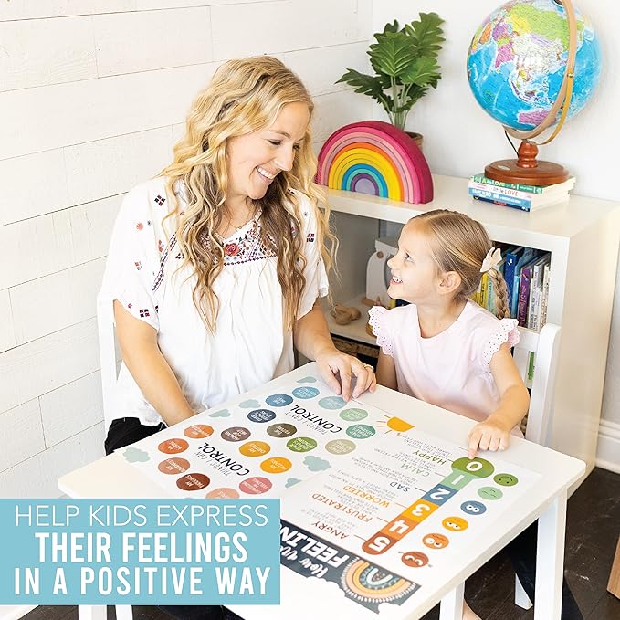 Hadley Designs Feelings Chart For Kids Ages 4-8 - Emotions Chart For Toddlers 3-5, Counseling Feelings Posters For Classroom Calming Corner, Social Emotional Learning Posters, Boho Classroom Decor