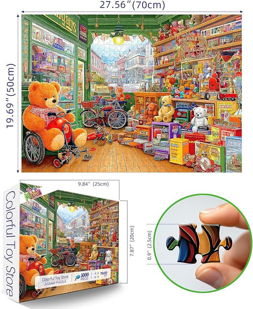 1000 Piece Puzzle for Adults Vintage Toy Store Jigsaw Puzzle Letters on Back Fun Cool Unique Adventure Scene Bears Shop Family Challenge Puzzles for Game Night (26.75" x 19.75")