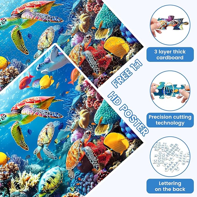 500 Piece Puzzle for Adults, Turtle Jigsaw Puzzles, Sea Animals Puzzles 500 Pieces, Birthday and Barious Holiday Party for Family Kids and Adults, Funny Puzzle for Adults, 20.5x15 in