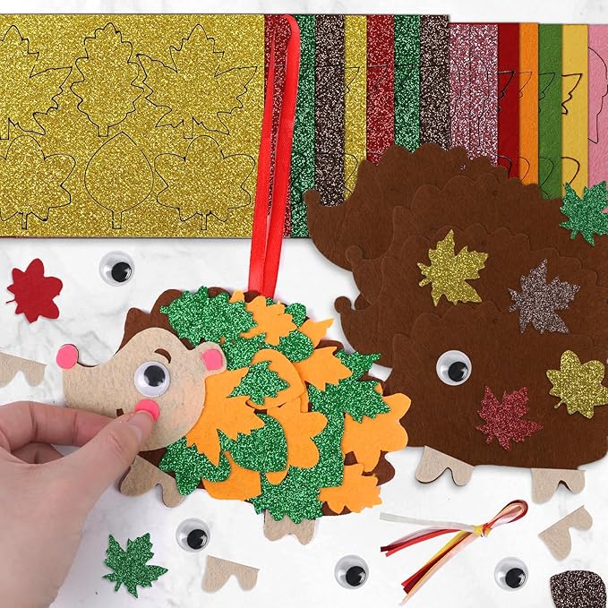DIYASY 10 Pcs Fall Hedgehog Craft for Kids, Make You Own Hedgehog Foam Stickers Thanksgiving Craft Kits Arts and Crafts DIY Kid Friendly Autumn Decorations Games Party Activities Supplies Age 3-5 4-8