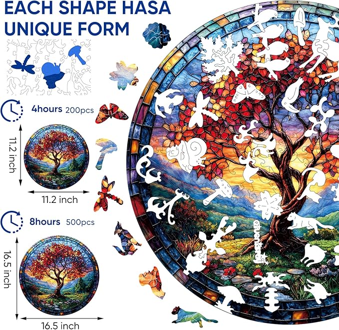 Fall Wooden Puzzles for Adults, Autumn Redwood Tree Jigsaw Puzzles 200 Pieces Unique Shape Adult Puzzles, Irregular Wood Creative for Adults Family Game 11.2 x 11.2 in