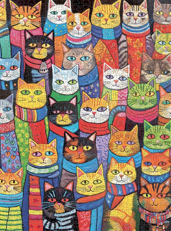 Cross & Glory - Cozy Cats & Colorful Scarves - 1000 Piece Jigsaw Puzzle for Adults | Whimsical Cat Puzzle | Vibrant and Challenging Puzzle for Cat Lovers